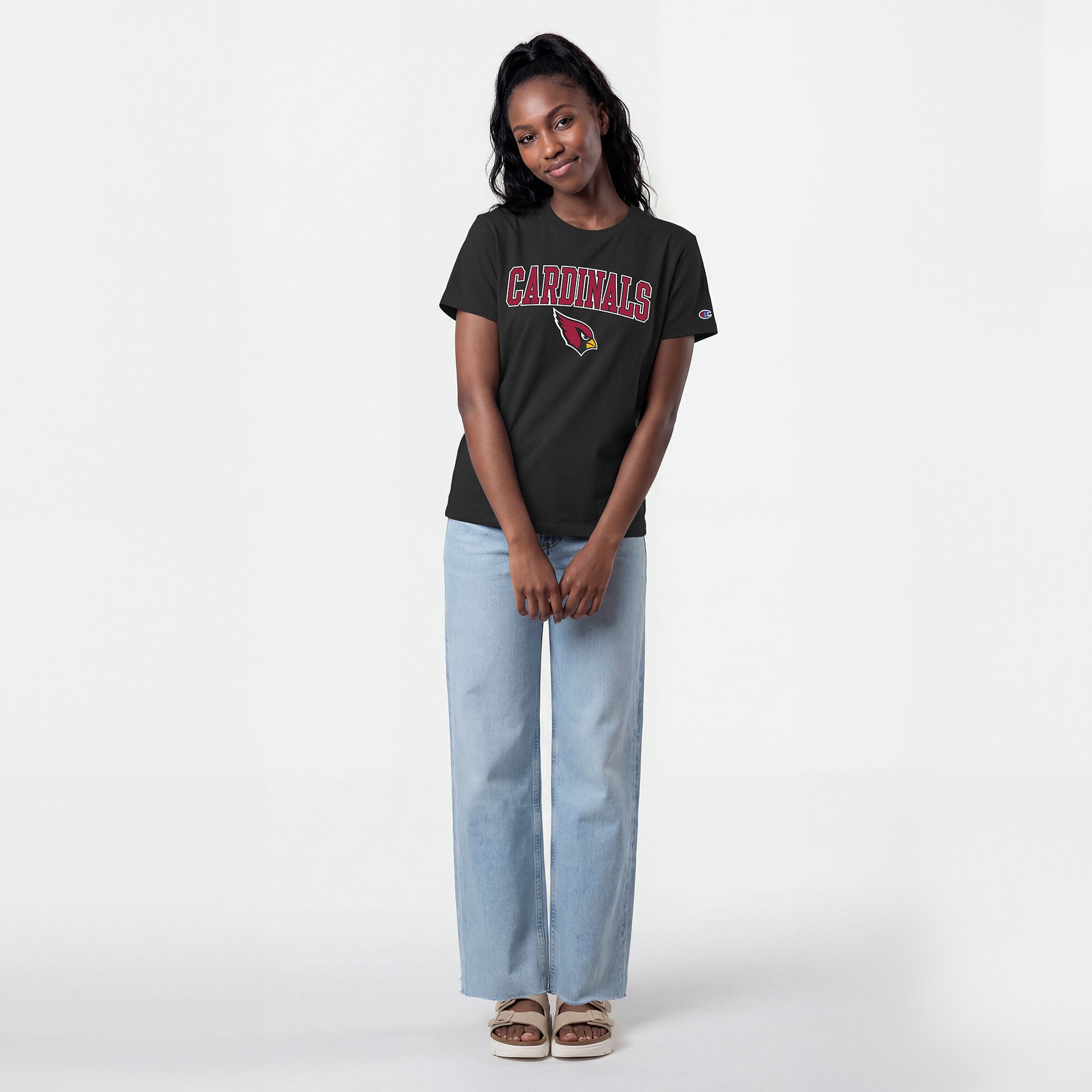 T-shirt noir Champion Arizona Cardinals pour femmes, logo arqué