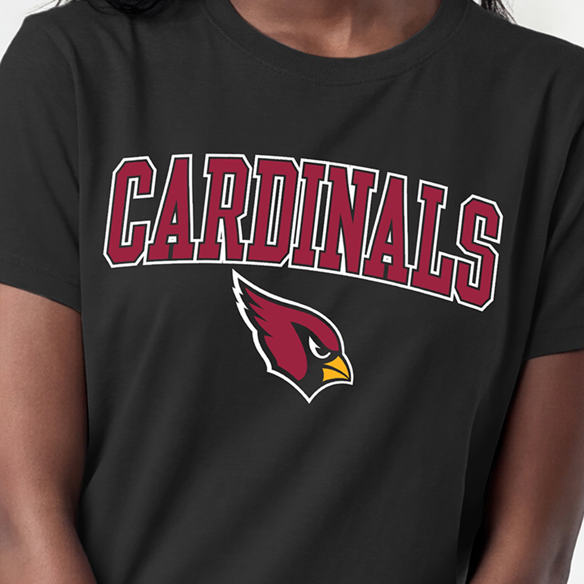 T-shirt noir Champion Arizona Cardinals pour femmes, logo arqué