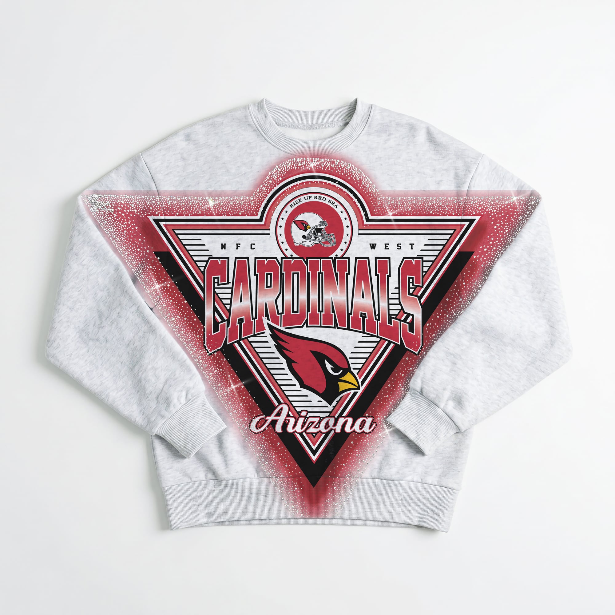 Women's Gameday Couture Ash Arizona Cardinals Chasing Victory Rhinestone Spray Oversized Fleece Sweatshirt