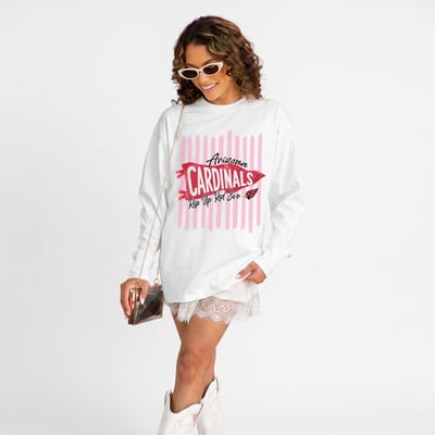 Arizona Cardinals Gameday Couture Women's Rally Stripe Oversized Long Sleeve T-Shirt - White