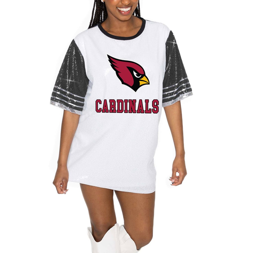 cardinals jersey dress Women's Gameday Couture White/Black Arizona Bling It Full Sequin puff sleeve midi