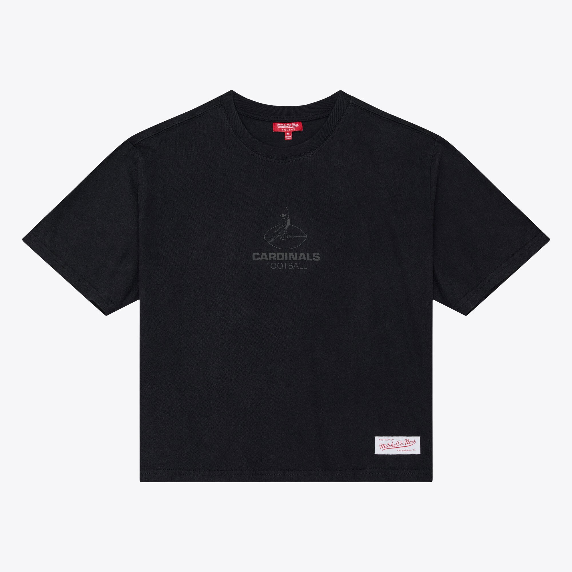 Women's Mitchell & Ness Black Arizona Cardinals Core Essentials Micro Logo Boxy Crop T-Shirt