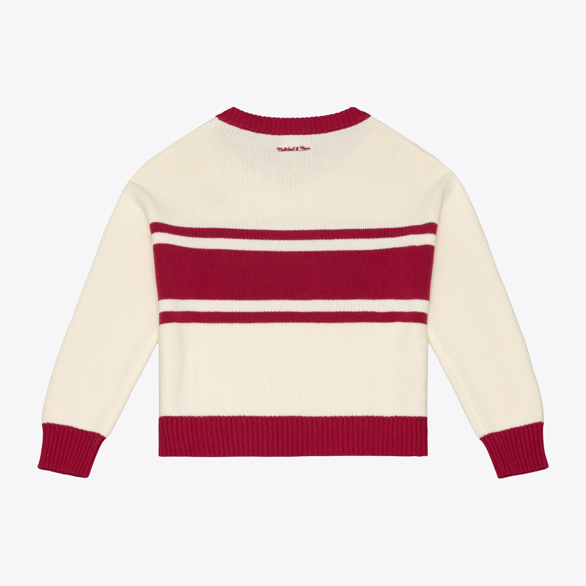 Pull à col en V Mitchell & Ness crème/rouge Arizona Cardinals Retro Roots pour femme