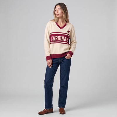 Arizona Cardinals Mitchell & Ness Women's Retro Roots V-Neck Sweater - Cream/Cardinal