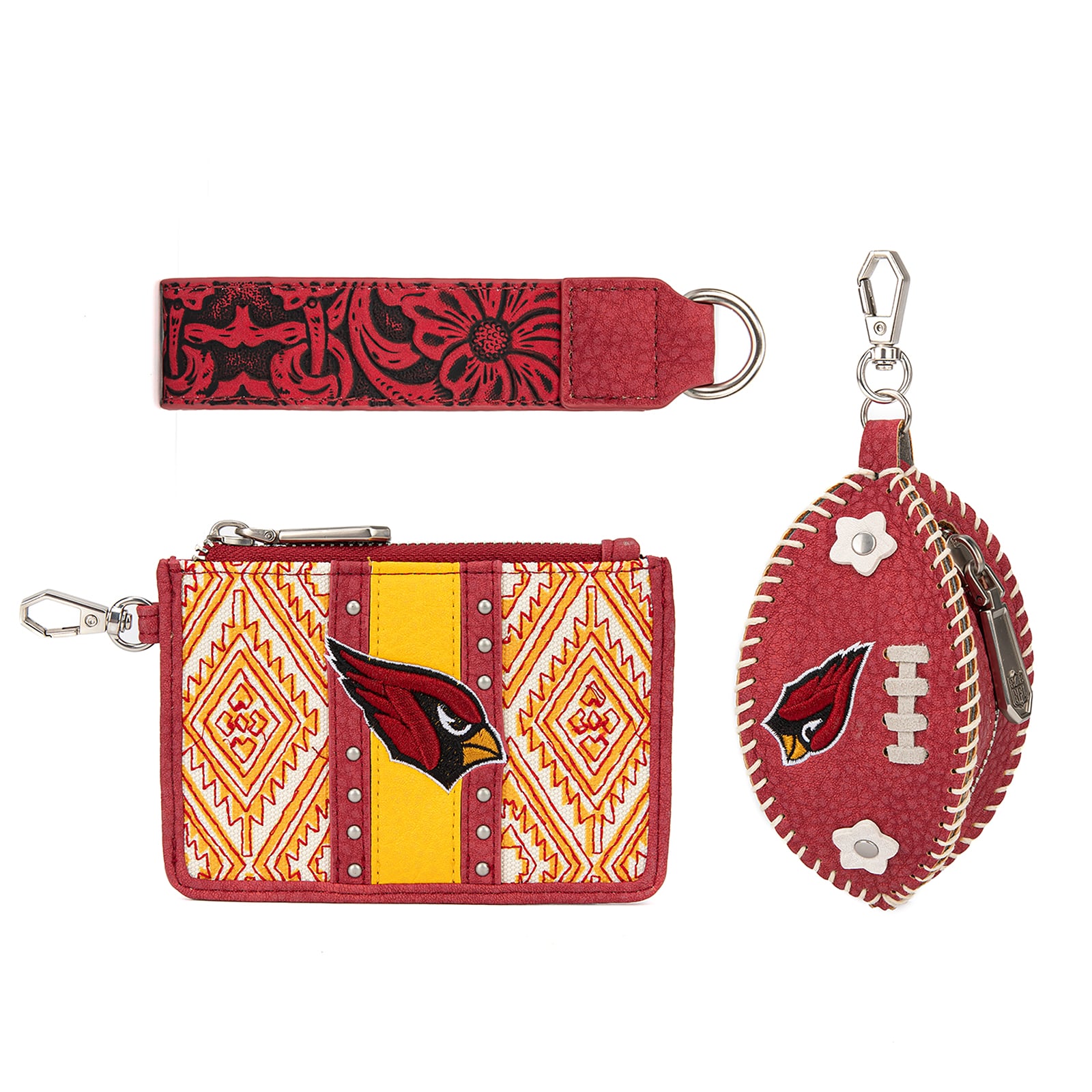 Portefeuille et bracelet porte-clés football Montana West Arizona Cardinals pour femmes