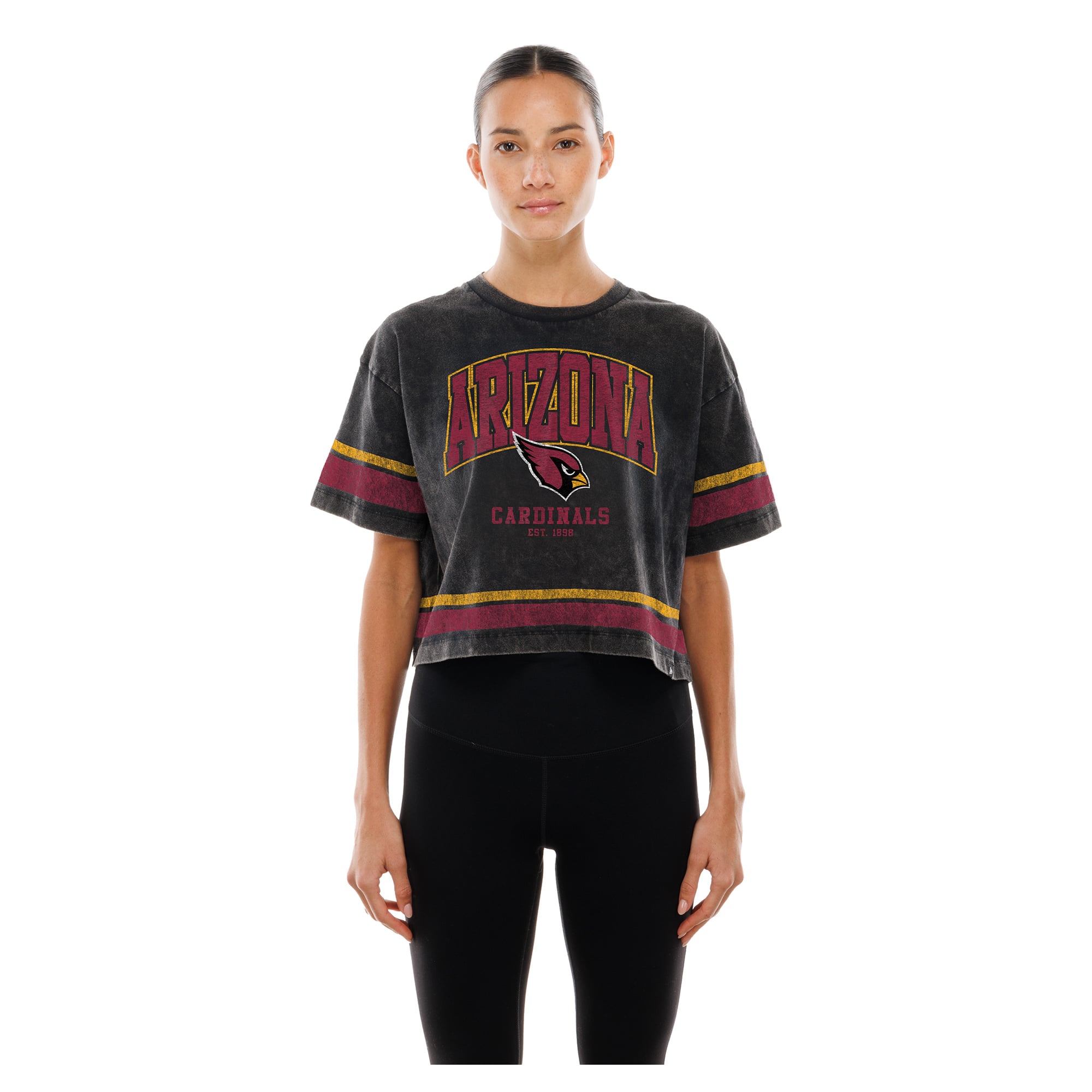 Women's New Era Black Arizona Cardinals Lifestyle Mineral Wash Boxy Cropped T-Shirt
