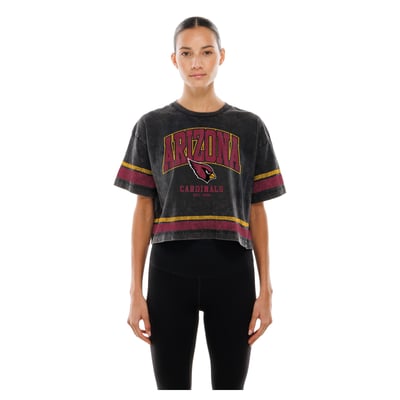Arizona Cardinals New Era Women's Lifestyle Mineral Wash Boxy Cropped T-Shirt - Black