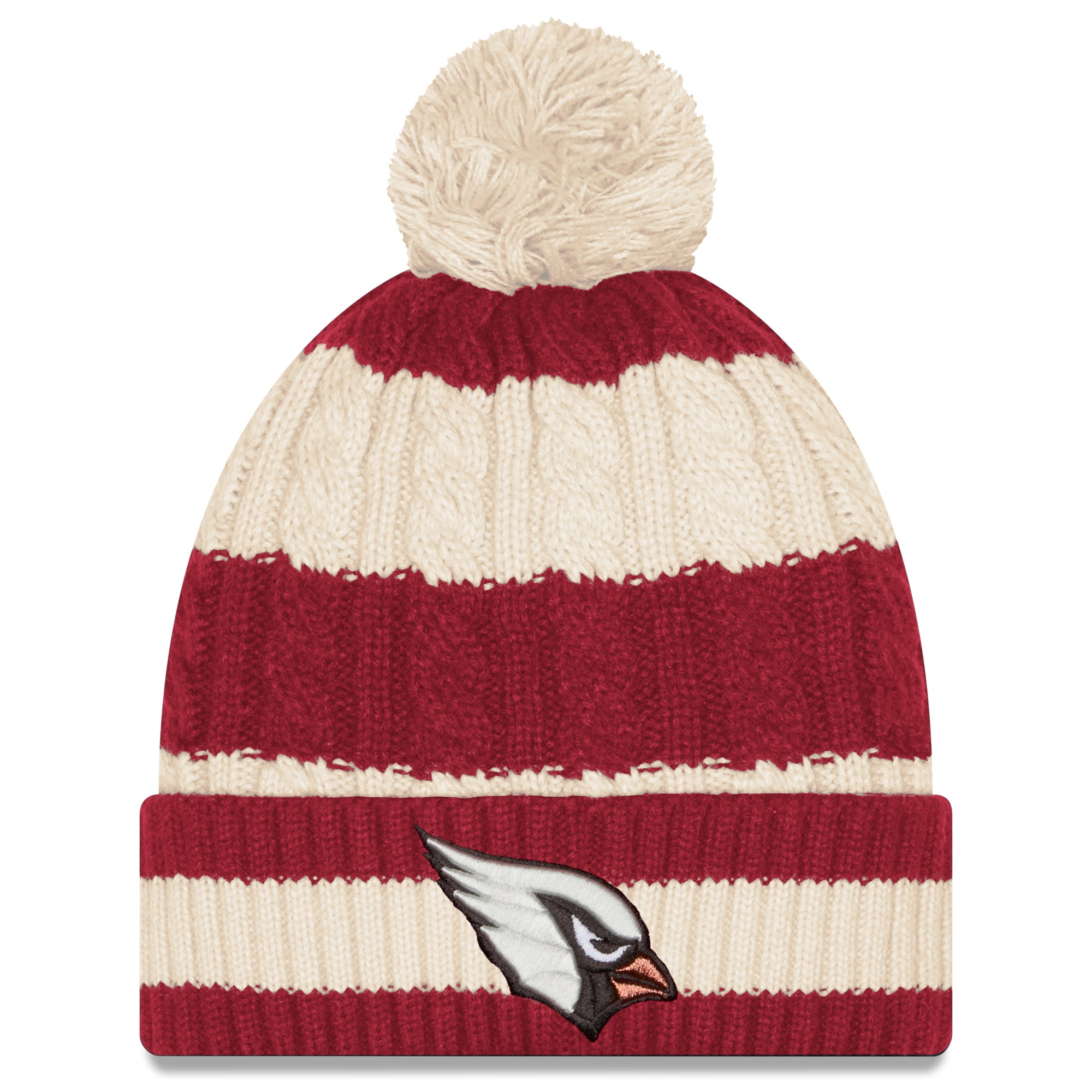 Women's New Era Natural Arizona Cardinals Rivalries Collection Braided Cuffed Knit Hat with Pom