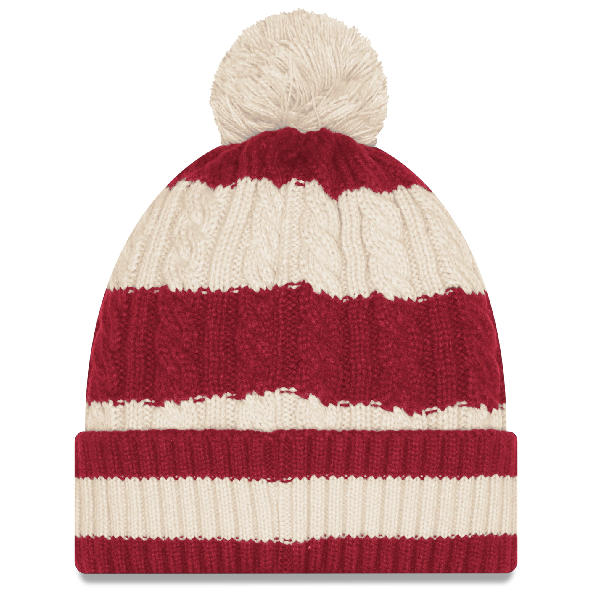 Women's New Era Natural Arizona Cardinals Rivalries Collection Braided Cuffed Knit Hat with Pom