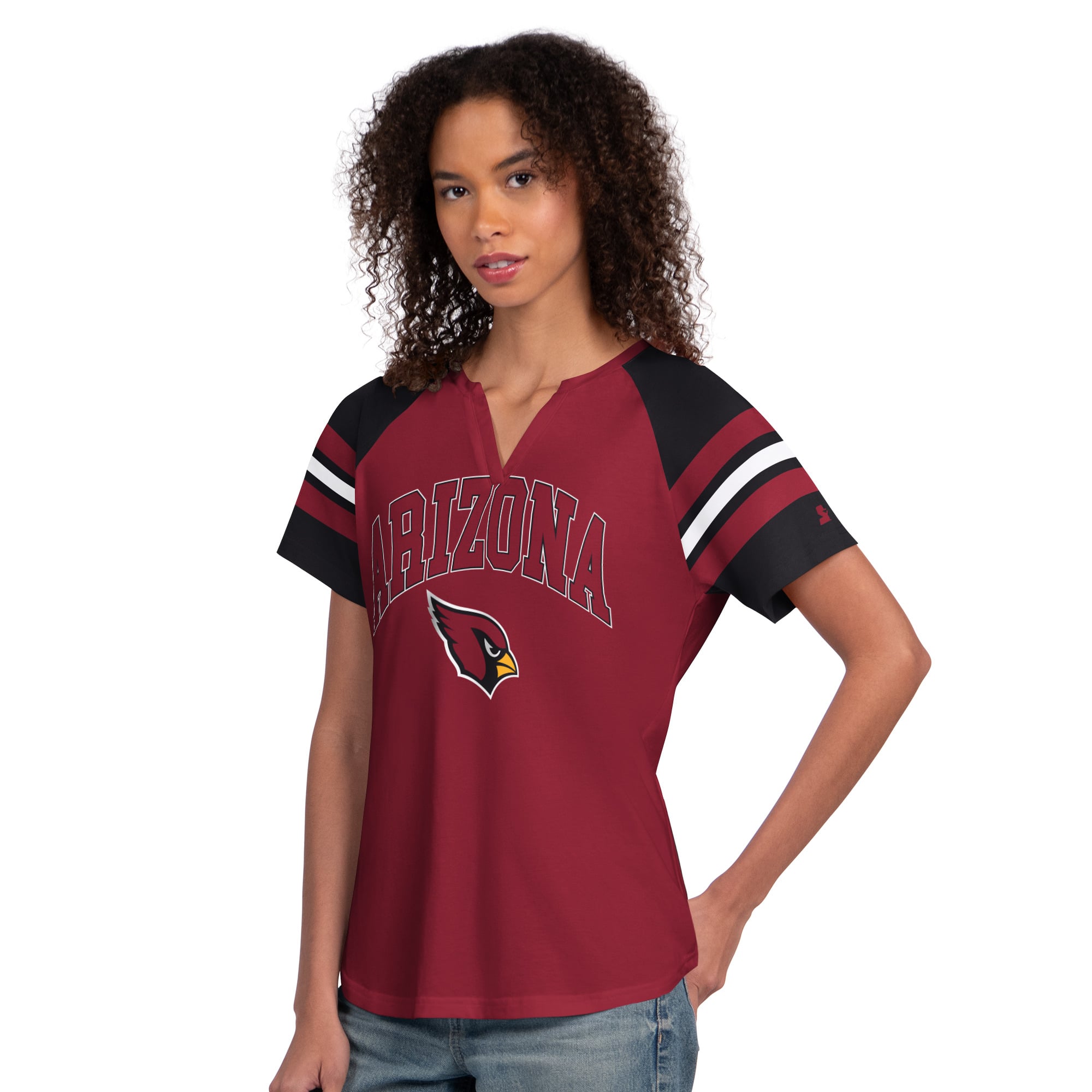 T-shirt raglan à col cranté Starter Cardinal Arizona Cardinals pour femmes