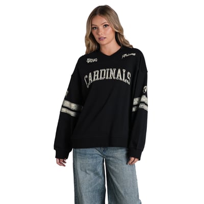  Arizona Cardinals The Wild Collective Women's Baggy V-Neck Sweatshirt - Black