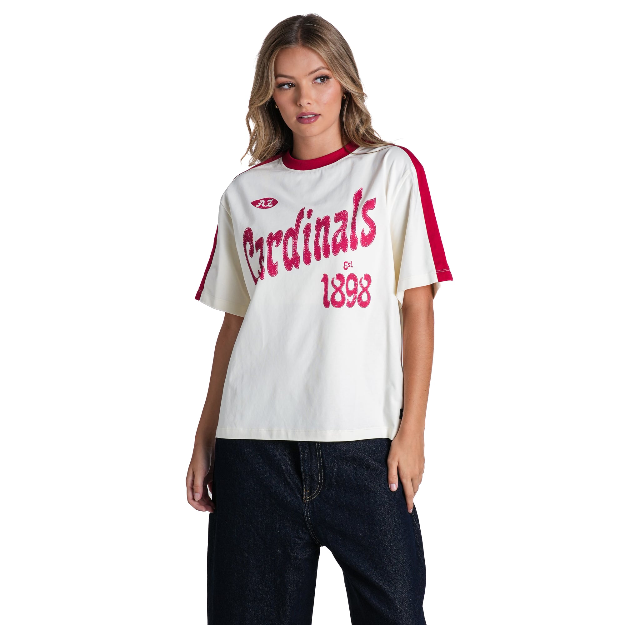 T-shirt à rayures crème Arizona Cardinals pour femme de The Wild Collective