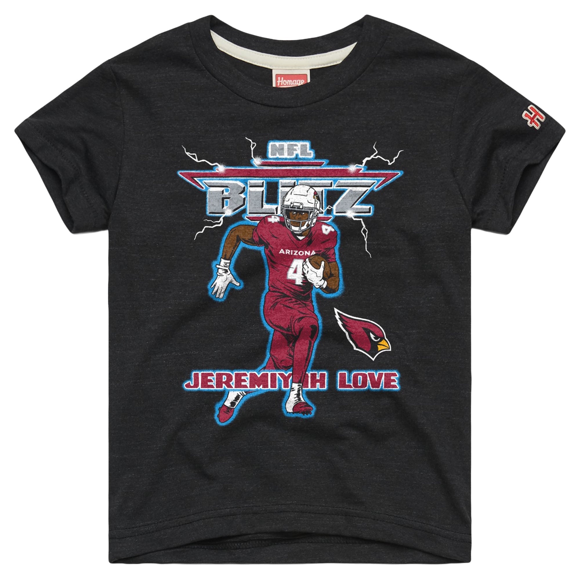 T-shirt Youth Homage Jeremiyah Love Charcoal Arizona Cardinals NFL Blitz Tri-Blend