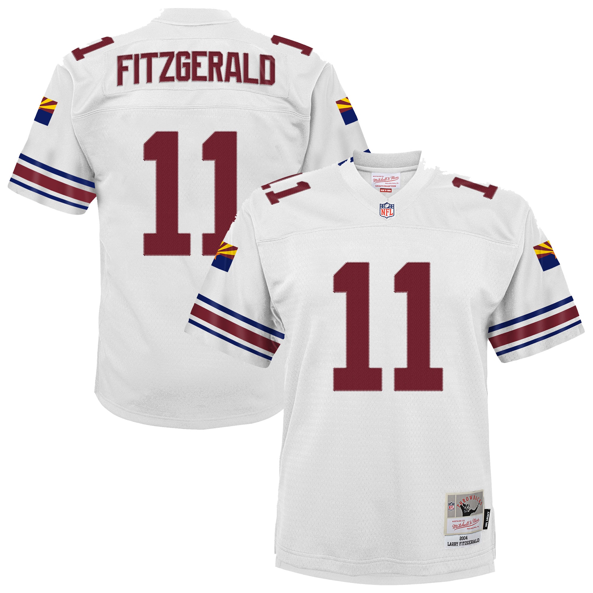Maillot rétro domicile Mitchell & Ness Larry Fitzgerald blanc des Cardinals de l'Arizona, collection 2004, pour jeunes.