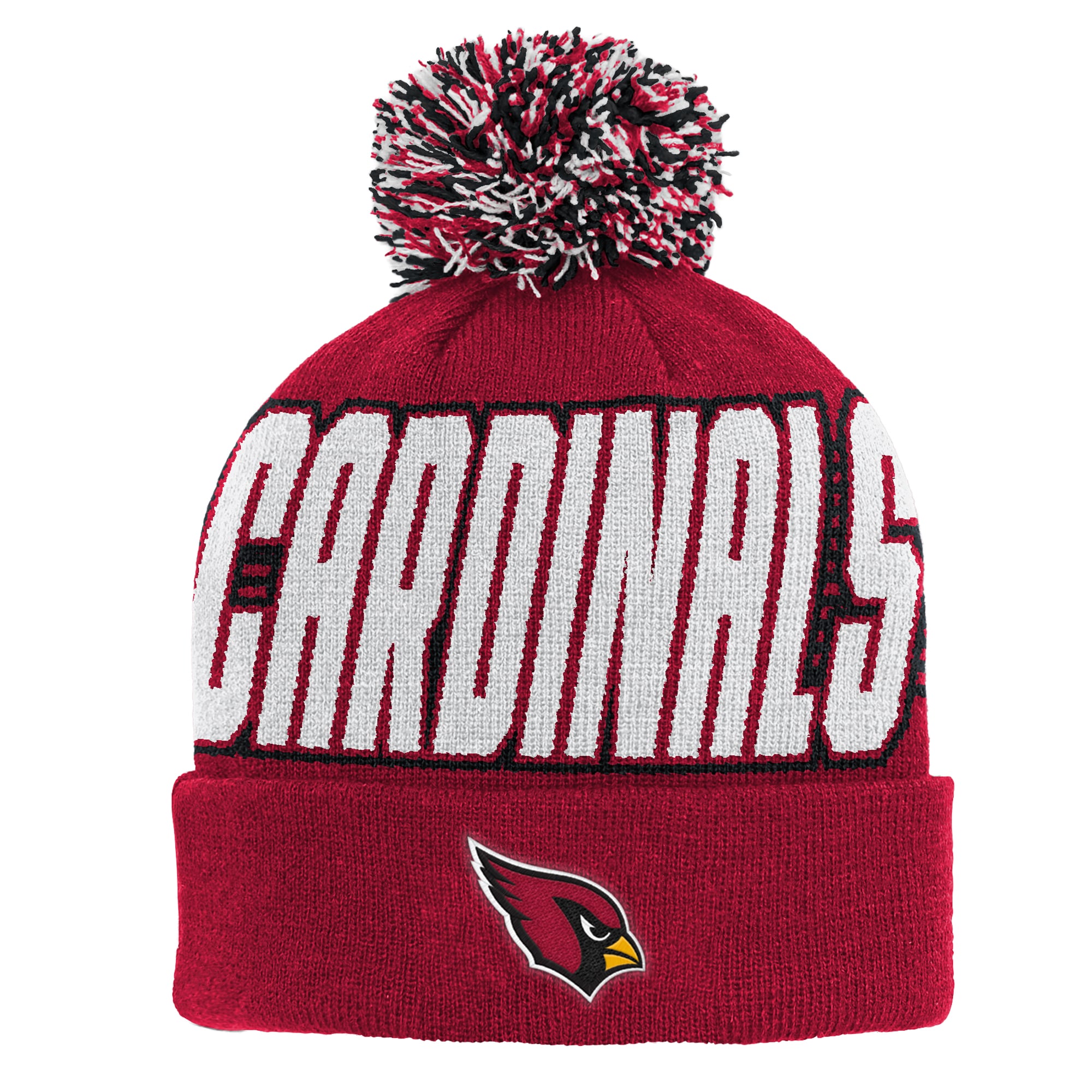 Bonnet tricoté à revers avec pompon, motif Cardinals de l'Arizona, pour enfant (Outerstuff).