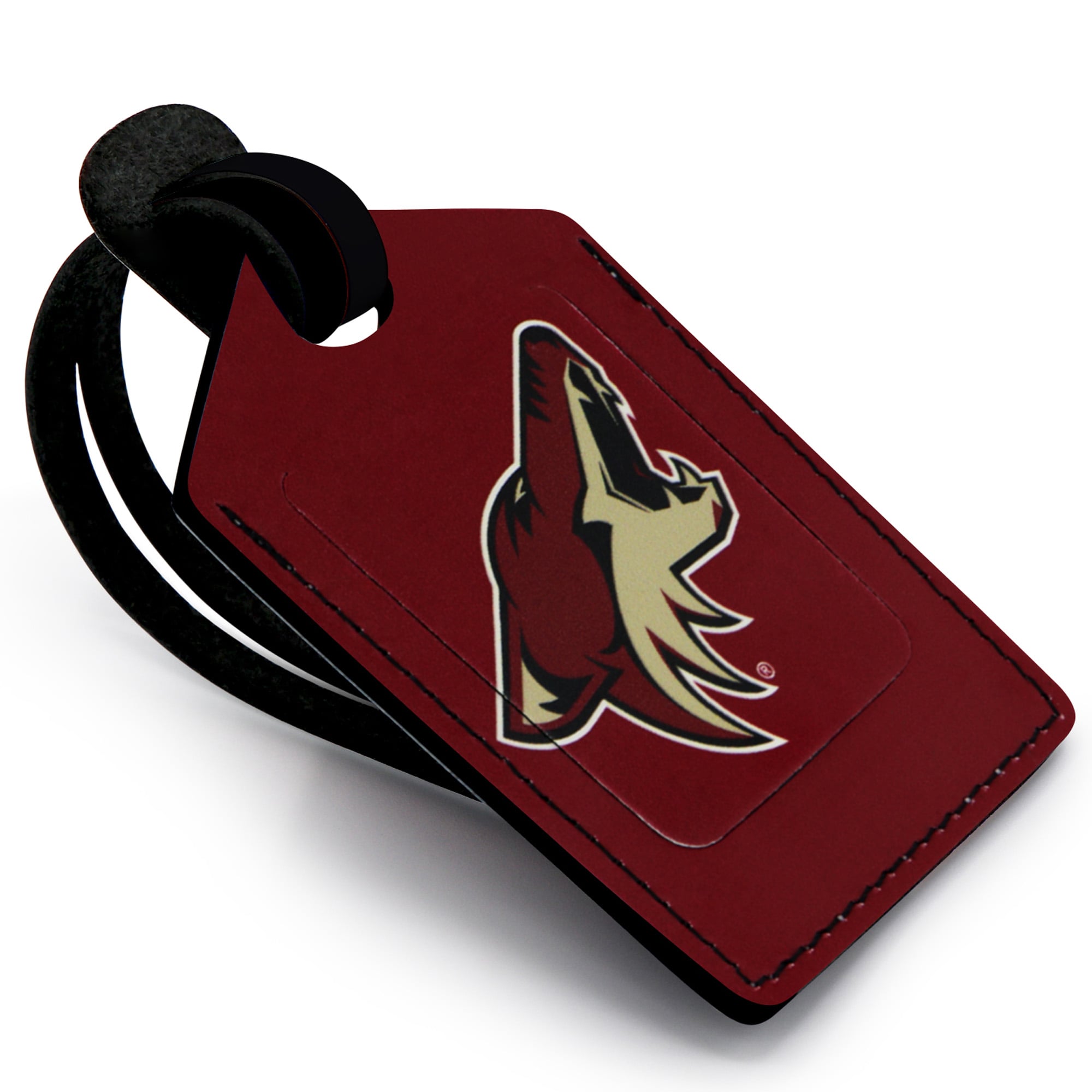 Étiquette de bagage en cuir personnalisée Coyotes de l'Arizona bordeaux