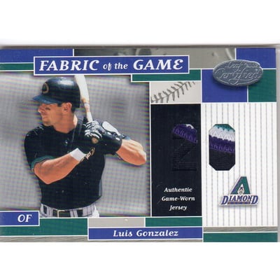 2002 Leaf Certified Fabric of the Game #138JN Luis Gonzalez/20