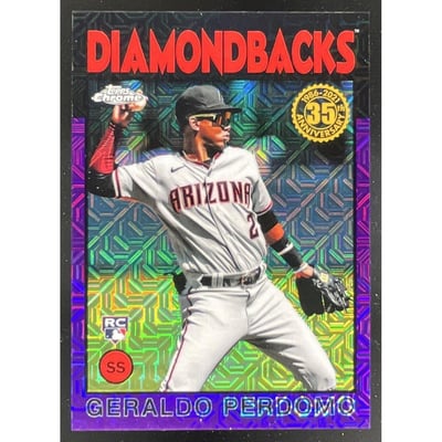 2021 Topps 1986 Chrome Silver Pack Promotion Purple Geraldo Perdomo RC /75