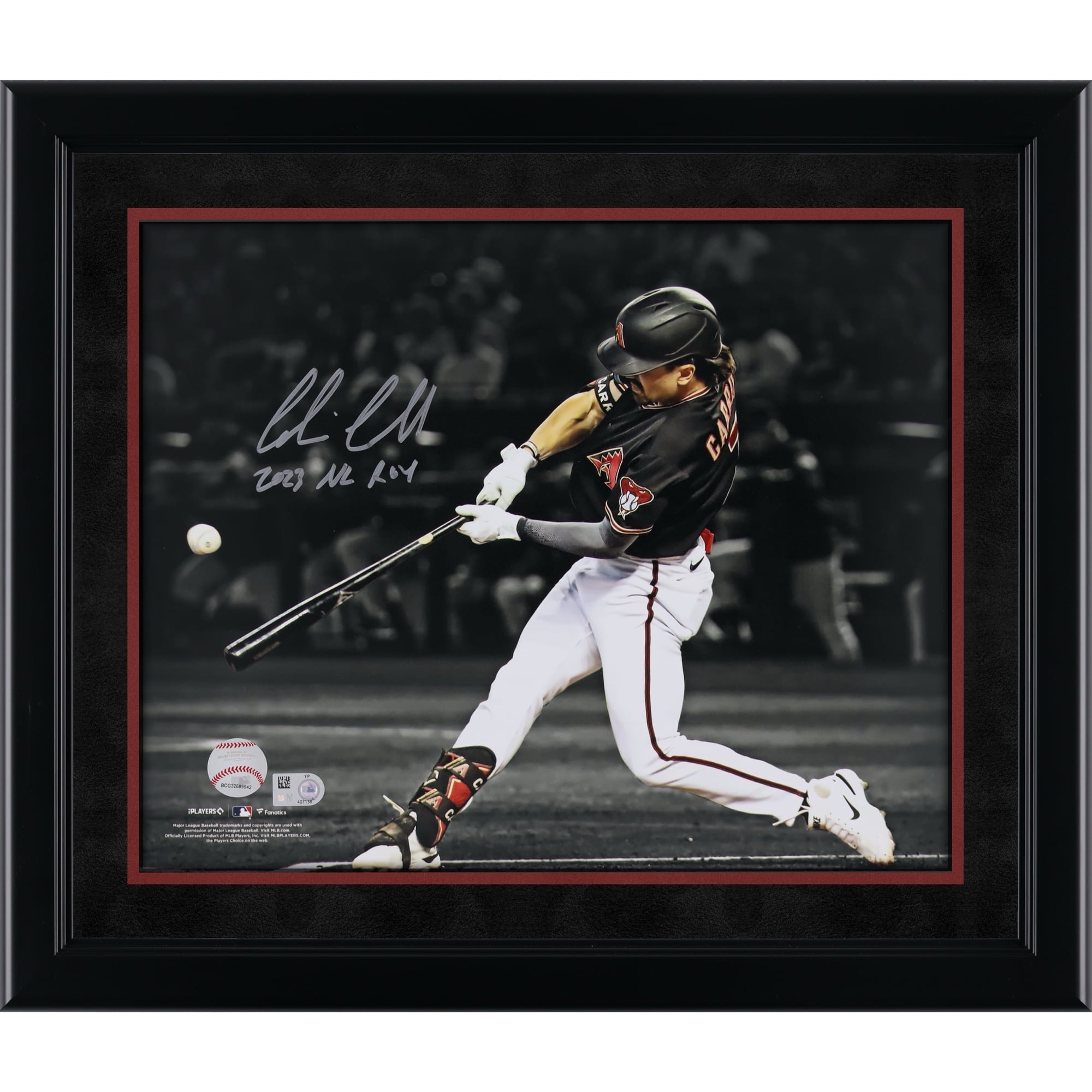 Corbin Carroll, Arizona Diamondbacks, a autographié la photo de la recrue de l'année 2023 de la Ligue nationale, 11" x 14 ", avec l'inscription " 2023 NL ROY "