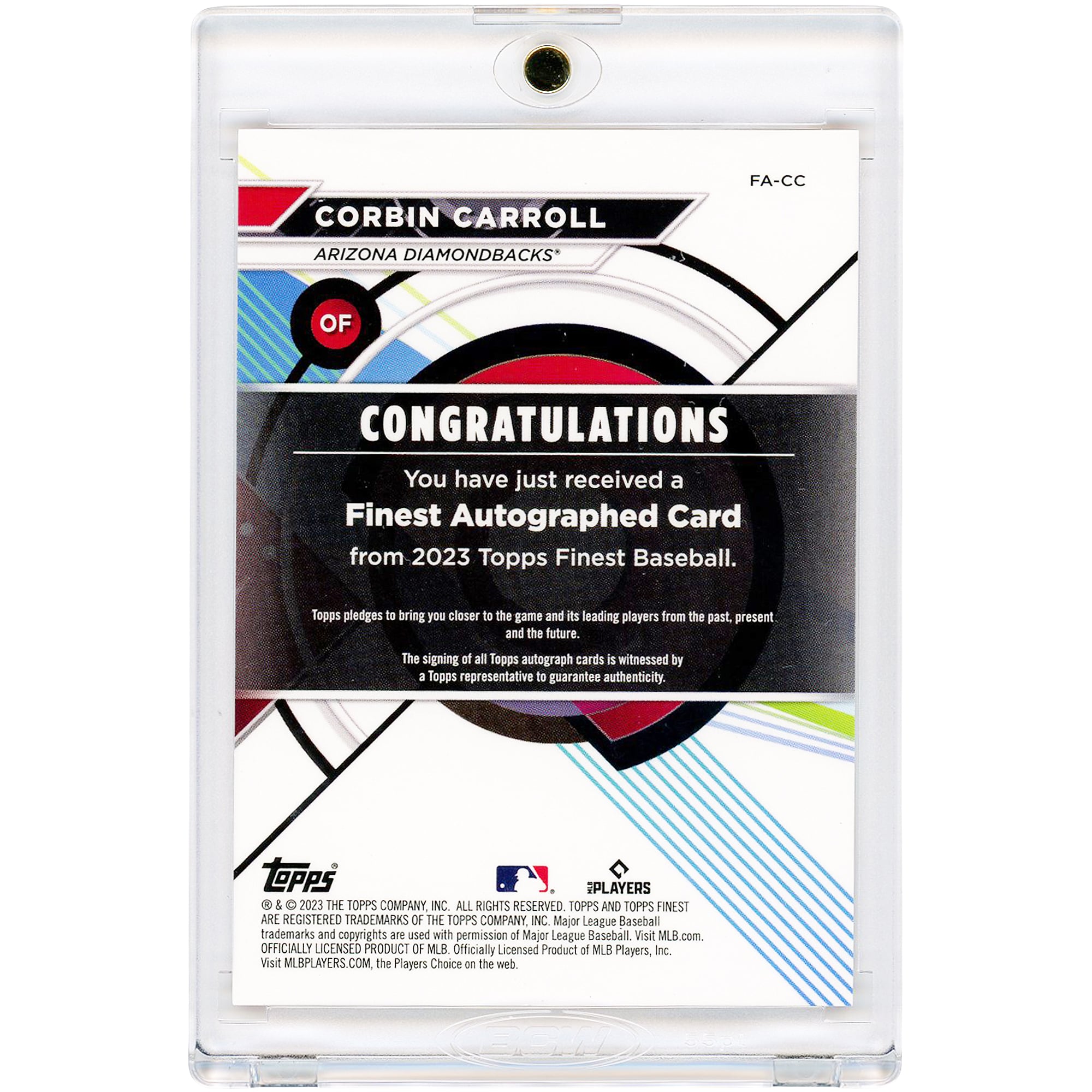 Carte de recrue autographiée Corbin Carroll, Arizona Diamondbacks, collection Topps Finest Orange Wave Refractor 2023 #FA-CC #25/25