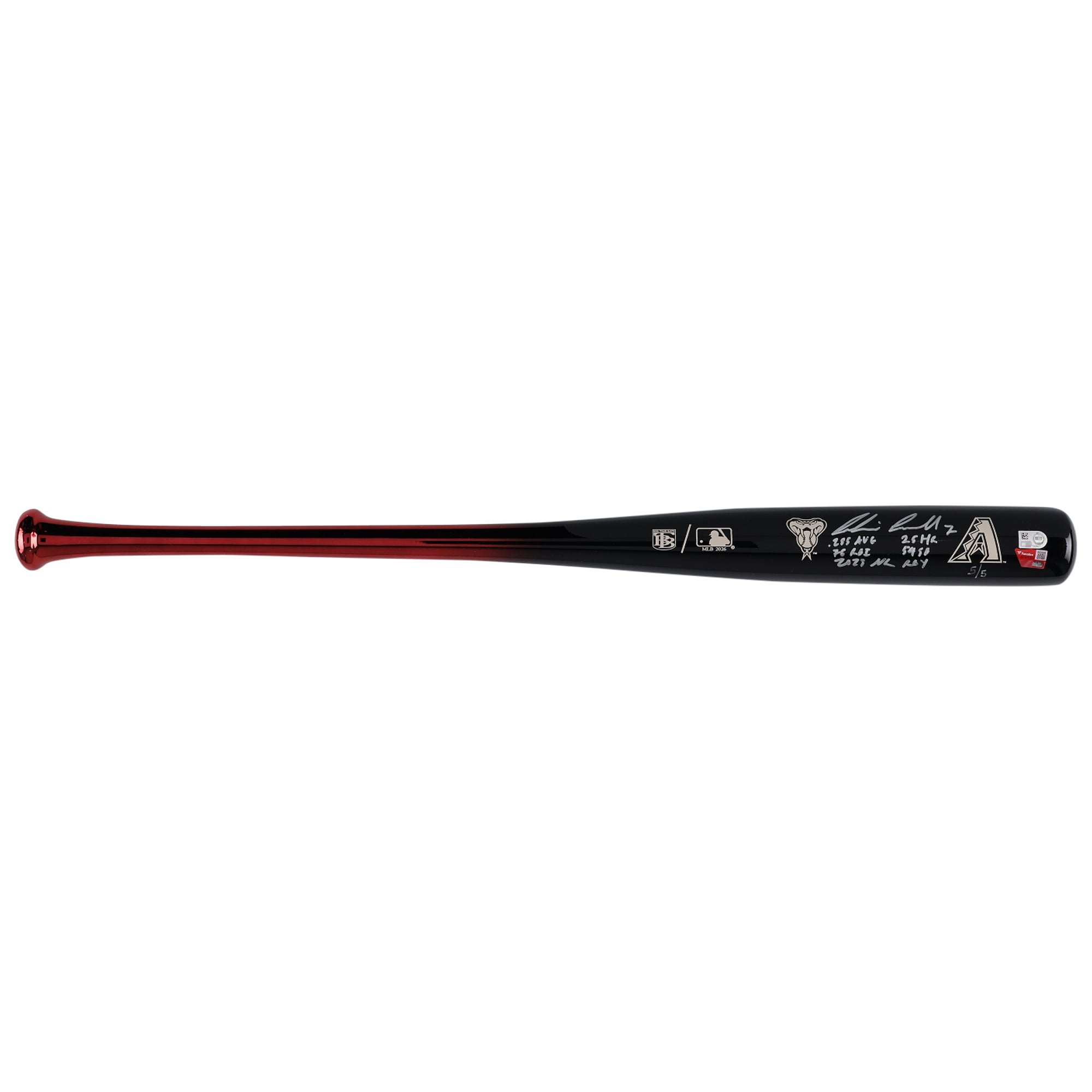 Bâton chromé Big Time Bats autographié par Corbin Carroll (Arizona Diamondbacks) avec inscriptions multiples - Édition limitée n° 5/5