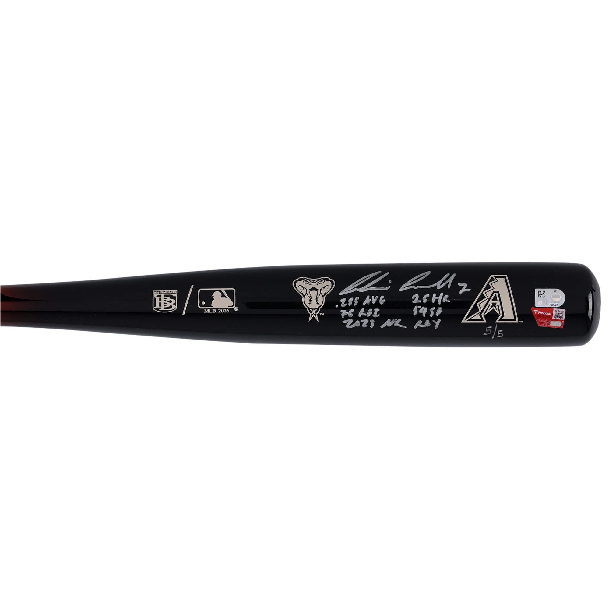 Bâton chromé Big Time Bats autographié par Corbin Carroll (Arizona Diamondbacks) avec inscriptions multiples - Édition limitée n° 5/5