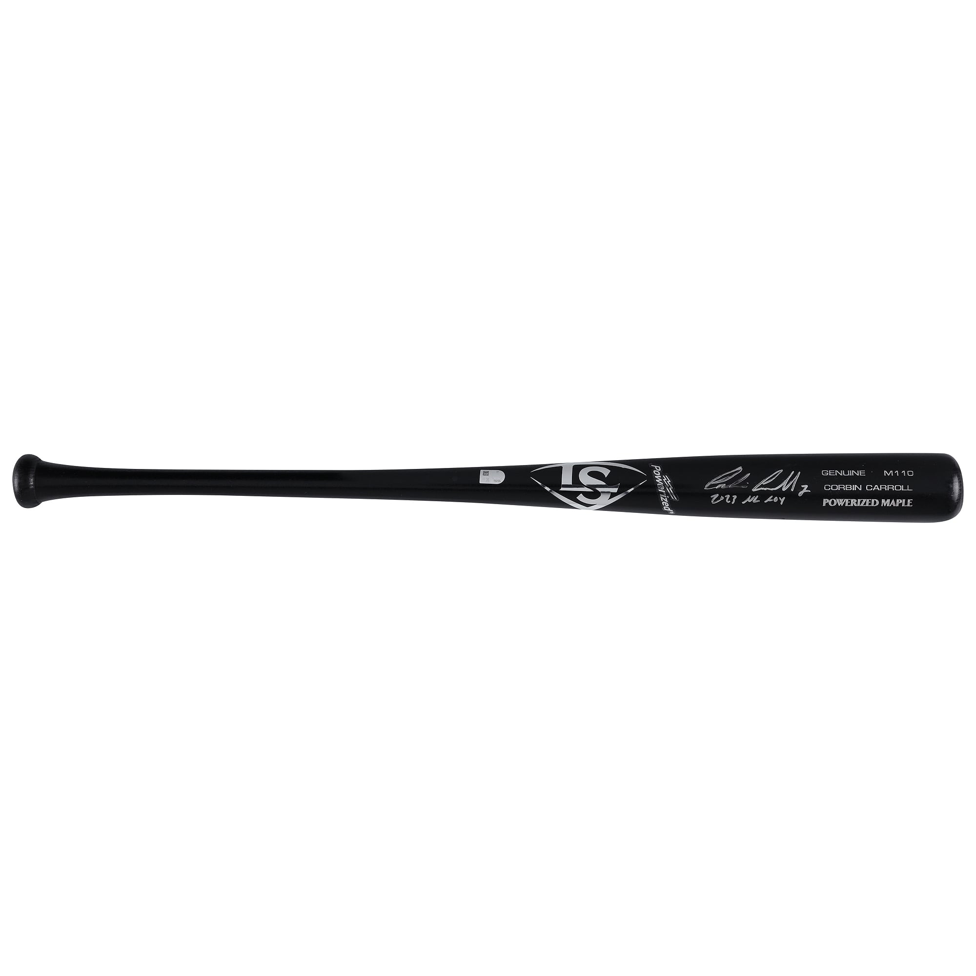 Batte de baseball Louisville Slugger noire autographiée par Corbin Carroll, des Diamondbacks de l'Arizona, modèle de jeu, avec inscription « 2023 NL ROY »