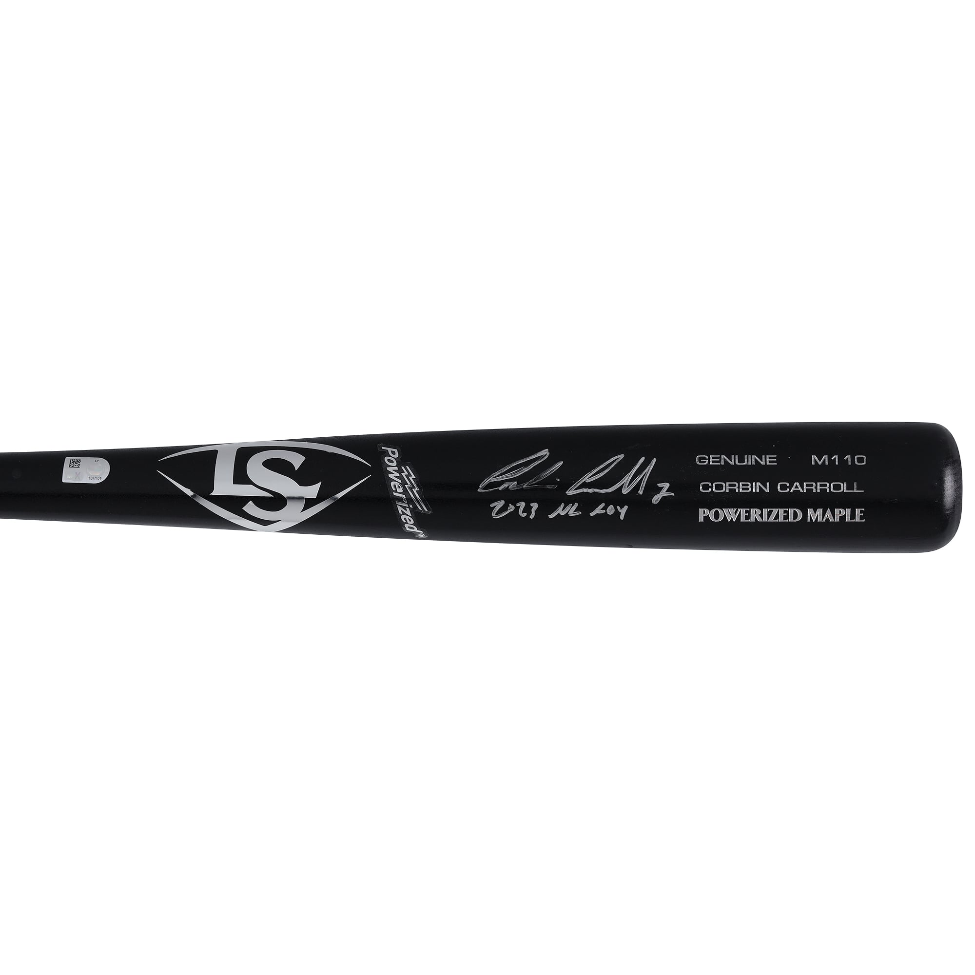 Batte de baseball Louisville Slugger noire autographiée par Corbin Carroll, des Diamondbacks de l'Arizona, modèle de jeu, avec inscription « 2023 NL ROY »