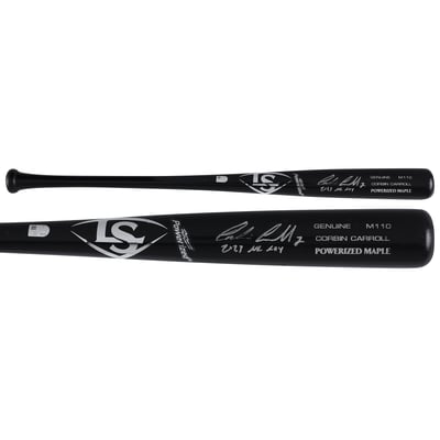 Corbin Carroll Arizona Diamondbacks Autographed Fanatics Authentic Black Louisville Slugger Game Model Bat with "2023 NL ROY" Inscription