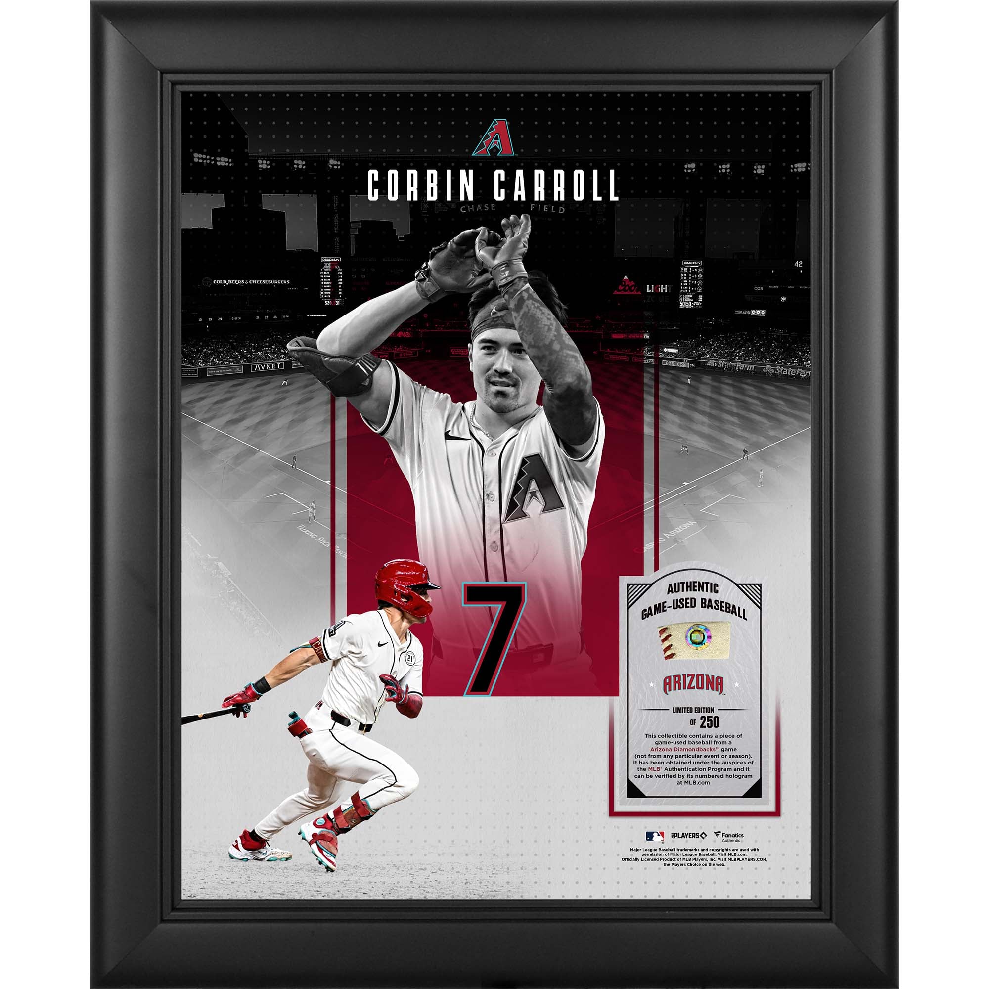 Collage encadré Corbin Carroll Arizona Diamondbacks 11" x 14" avec un morceau de balle utilisée en match - Édition limitée à 250 exemplaires