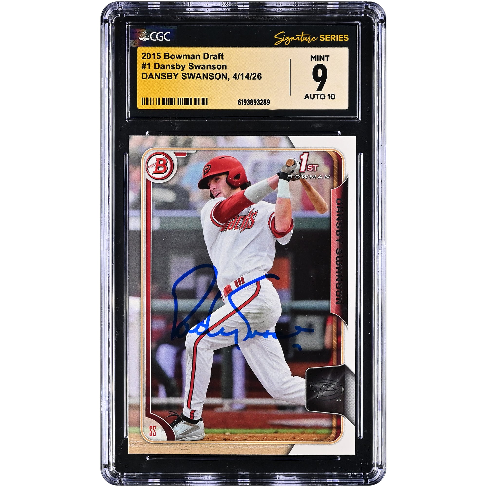 Dansby Swanson Arizona Diamondbacks Autographed 2015 Bowman Draft #1 CGC Fanatics Witnessed Authenticated /10 Card