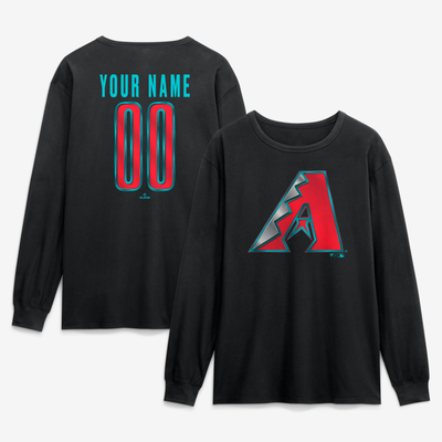 Arizona Diamondbacks  Metallic Mascot Personalized Name & Number Long Sleeve T-Shirt - Black