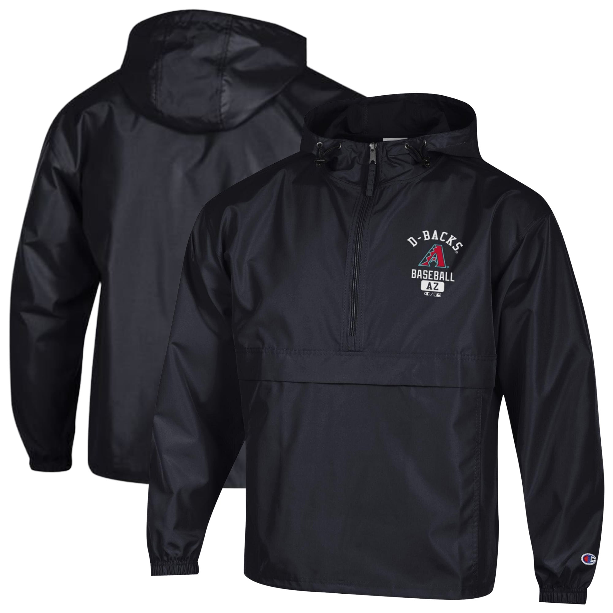 Men's Champion Black Arizona Diamondbacks Packable Windbreaker Half-Zip Jacket