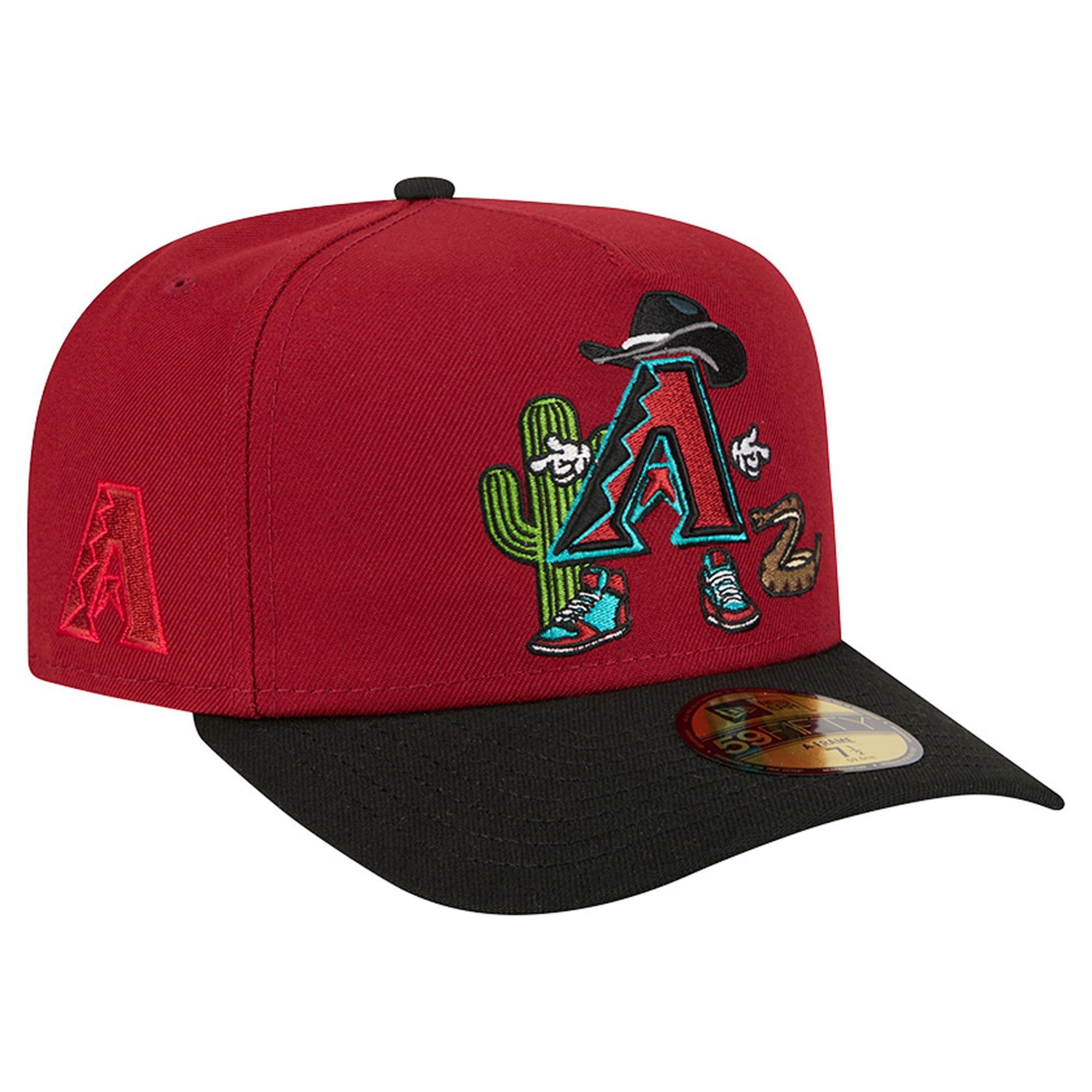 Casquette ajustée New Era 59FIFTY pour homme, rouge foncé/noir, motif dessin animé des Arizona Diamondbacks