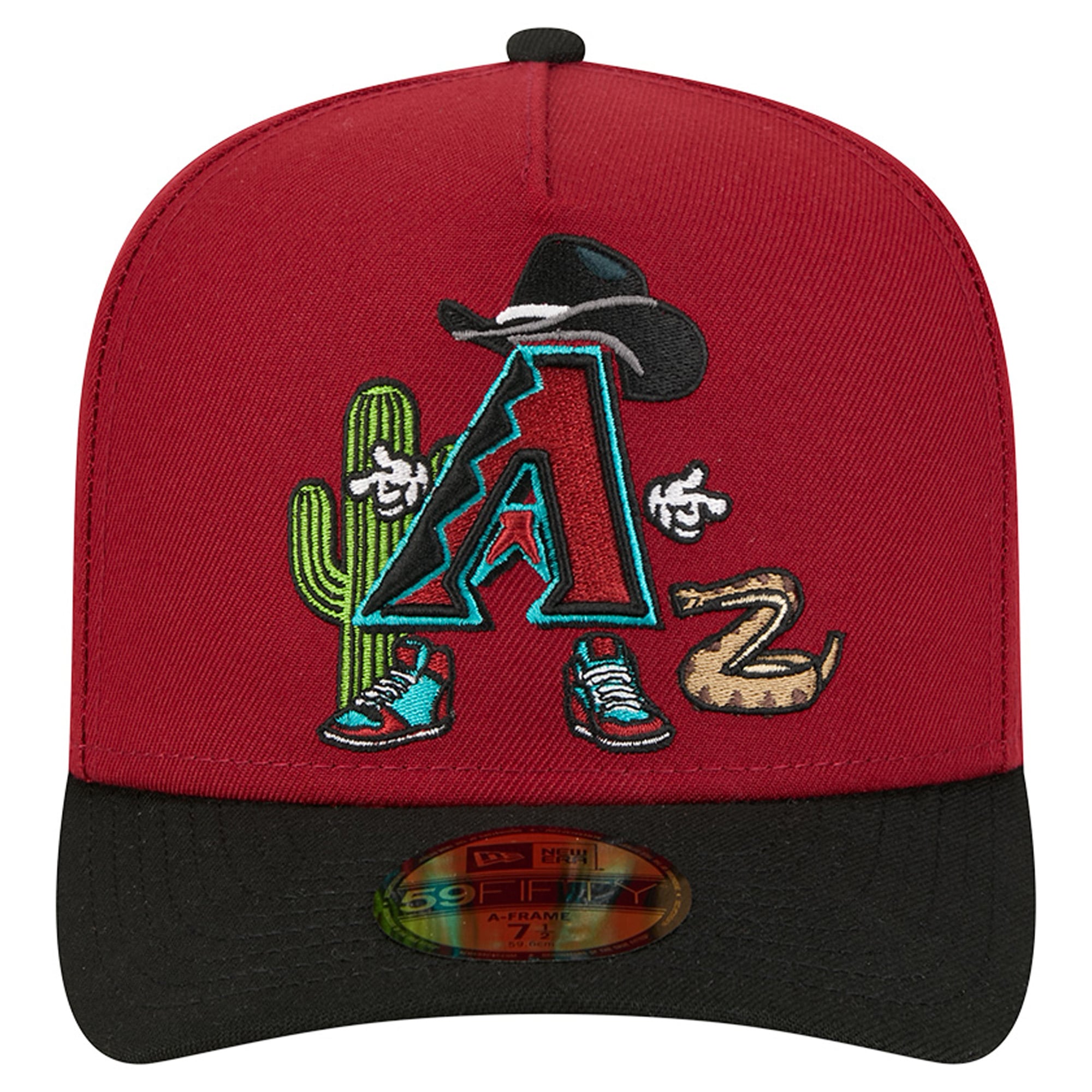 Casquette ajustée New Era 59FIFTY pour homme, rouge foncé/noir, motif dessin animé des Arizona Diamondbacks