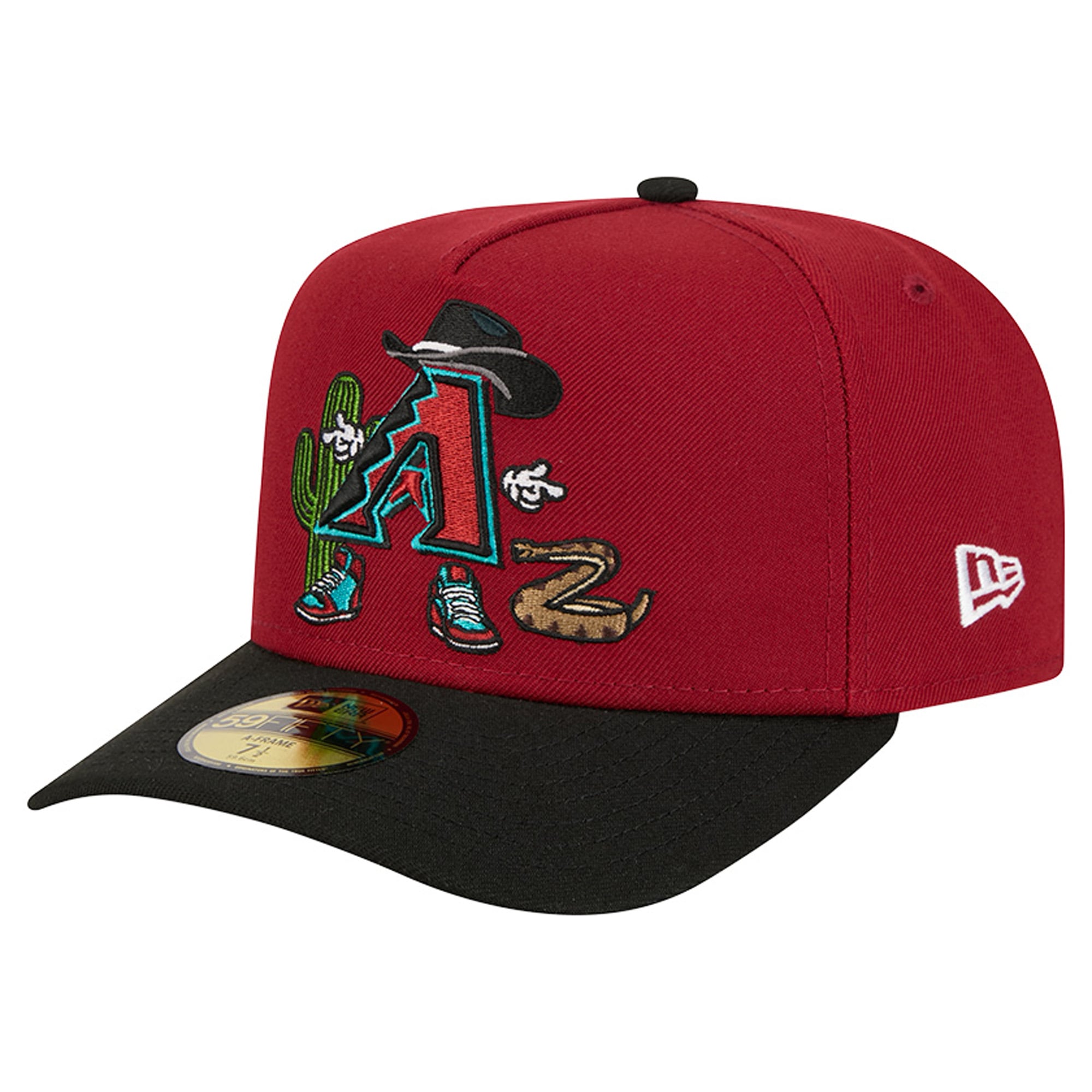 Casquette ajustée New Era 59FIFTY pour homme, rouge foncé/noir, motif dessin animé des Arizona Diamondbacks