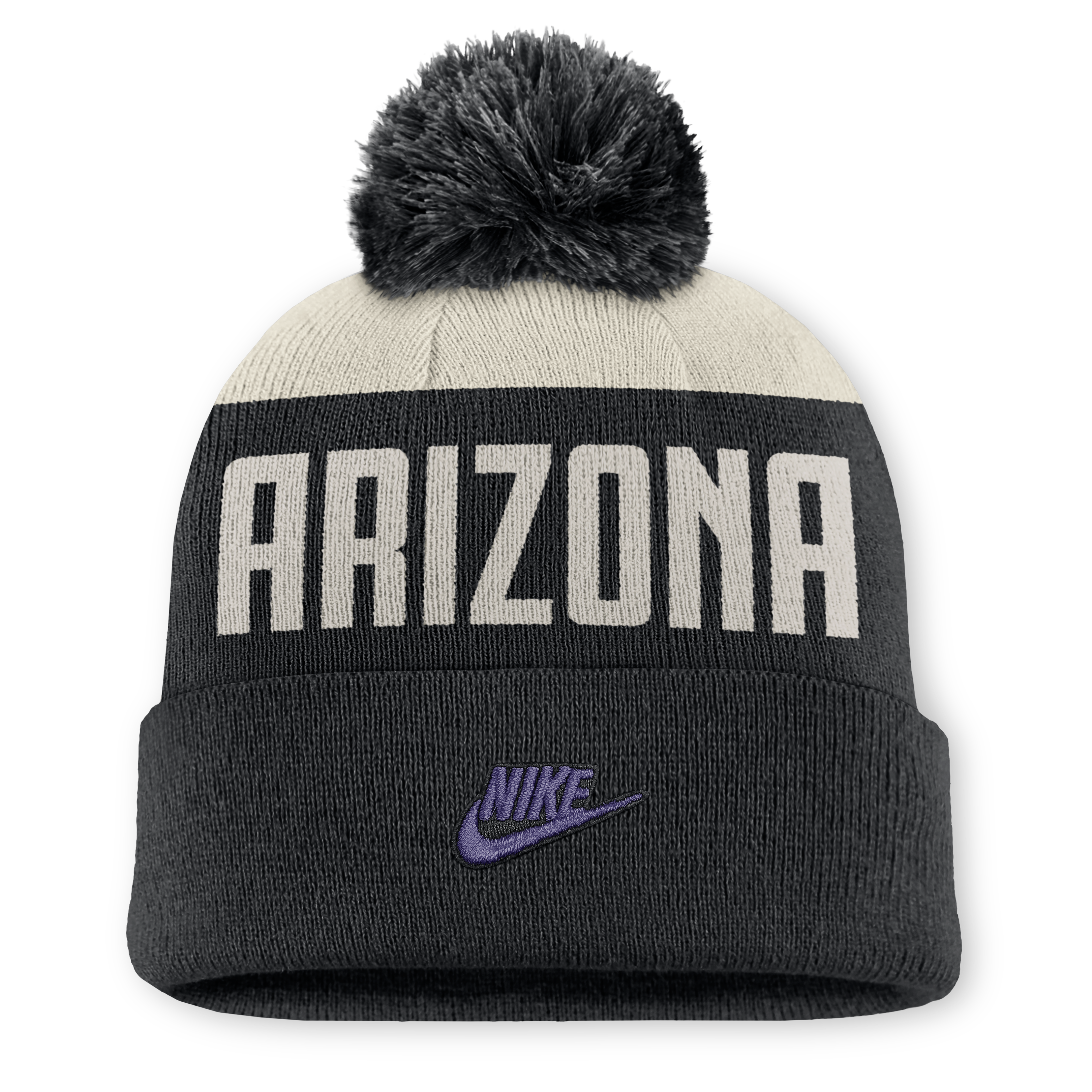 Bonnet à revers Nike Peak Standard pour homme, coloris naturel/noir, collection Cooperstown des Arizona Diamondbacks, avec pompon.