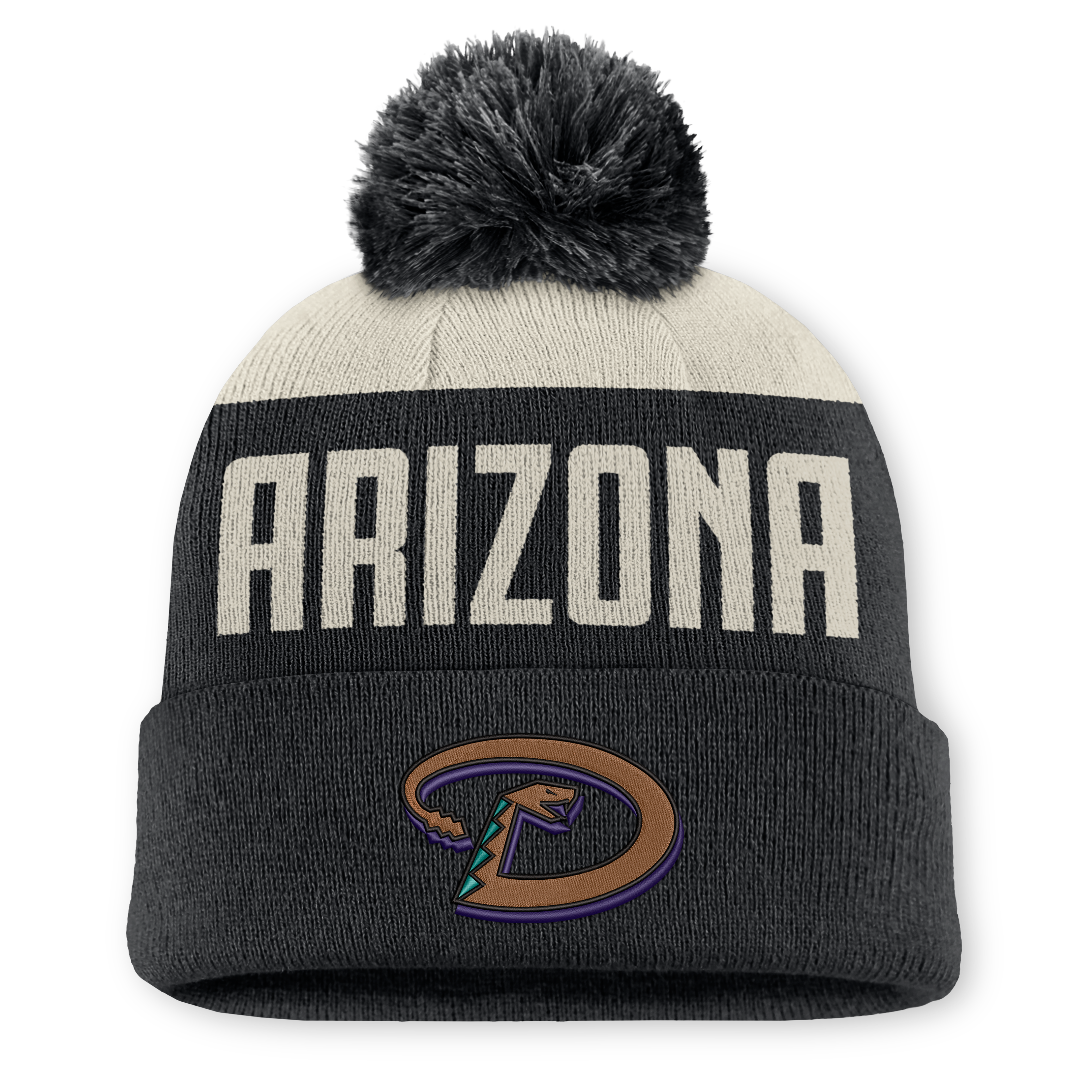 Bonnet à revers Nike Peak Standard pour homme, coloris naturel/noir, collection Cooperstown des Arizona Diamondbacks, avec pompon.
