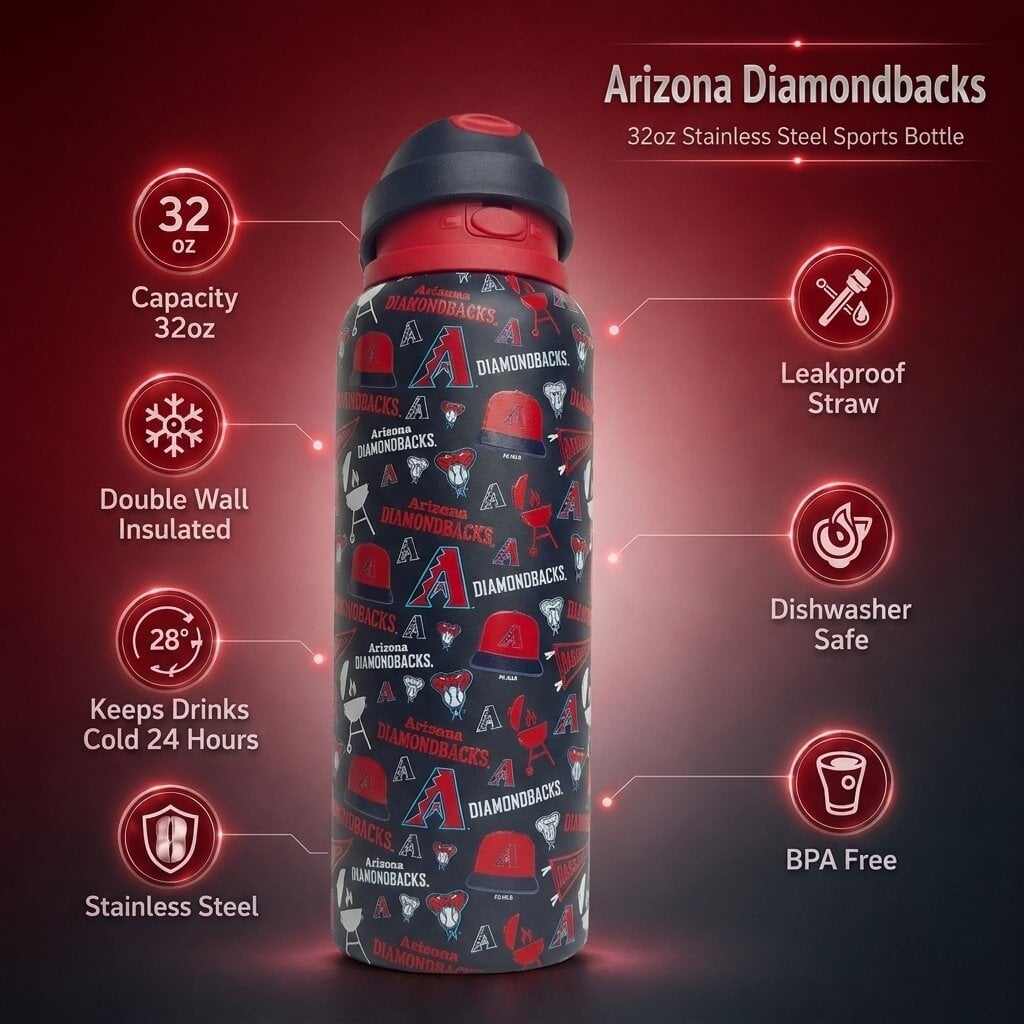 Gourde Pegasus Arizona Diamondbacks 32 oz, fanion de match, en acier inoxydable ProPress