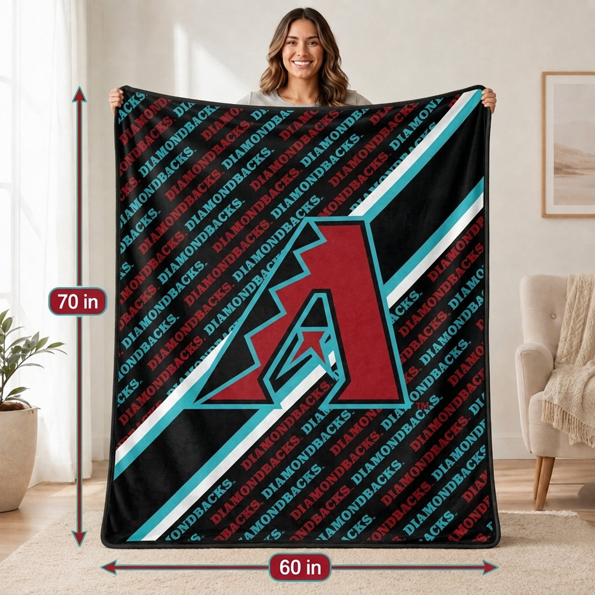 Pegasus Arizona Diamondbacks 60" x 70" Diagonal Lined Wordmark Ultra Soft Blanket