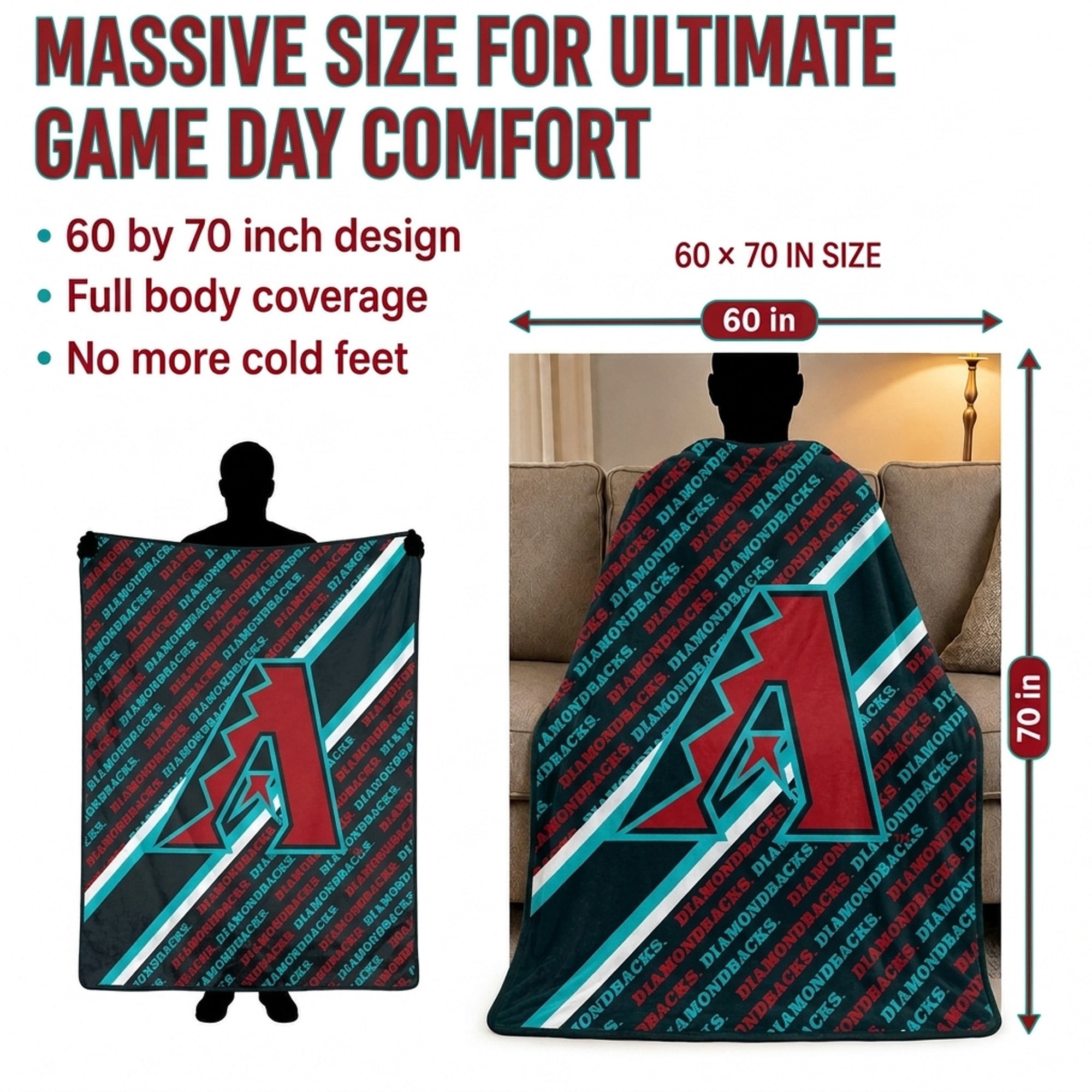 Pegasus Arizona Diamondbacks 60" x 70" Diagonal Lined Wordmark Ultra Soft Blanket