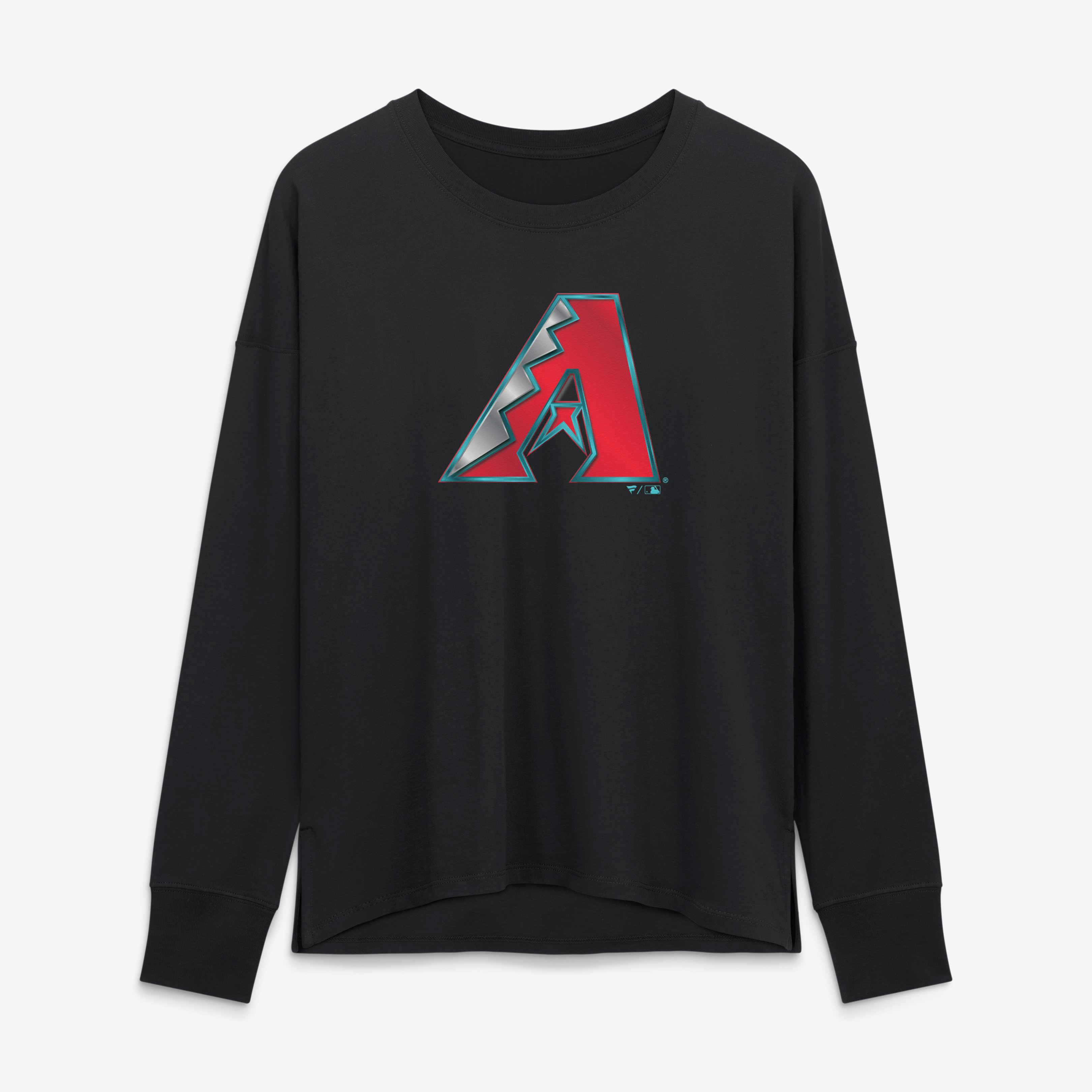 T-shirt à manches longues noir pour femmes avec mascotte métallique des Arizona Diamondbacks