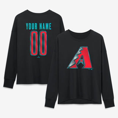 Arizona Diamondbacks Women's Metallic Mascot Personalized Name & Number Long Sleeve T-Shirt - Black