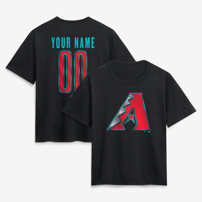 Arizona Diamondbacks Women's Metallic Mascot Personalized Name & Number T-Shirt - Black