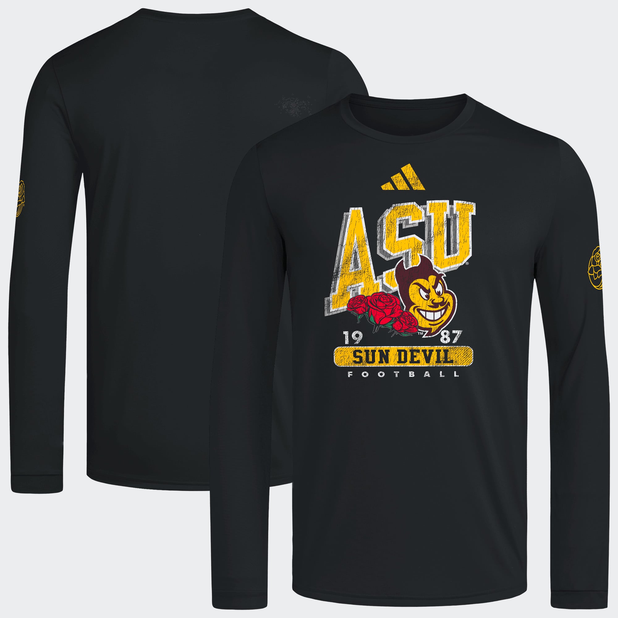 T-shirt à manches longues adidas noir pour homme Arizona State Sun Devils Roses &