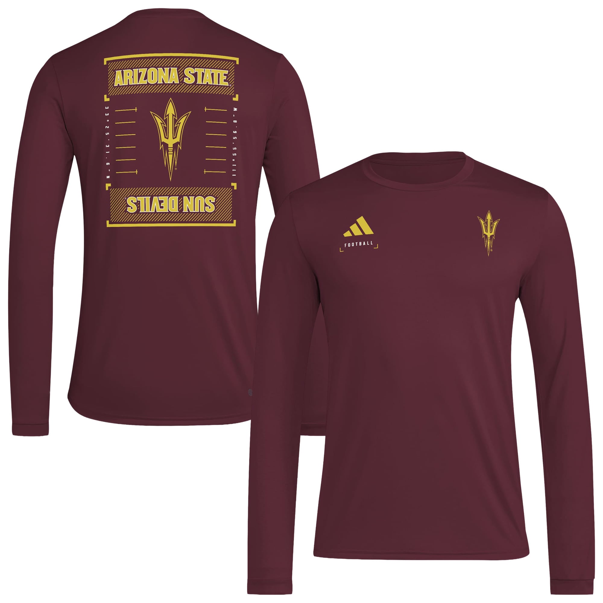 T-shirt à manches longues adidas bordeaux Arizona State Sun Devils Locker Football Icon AEROREADY pour homme