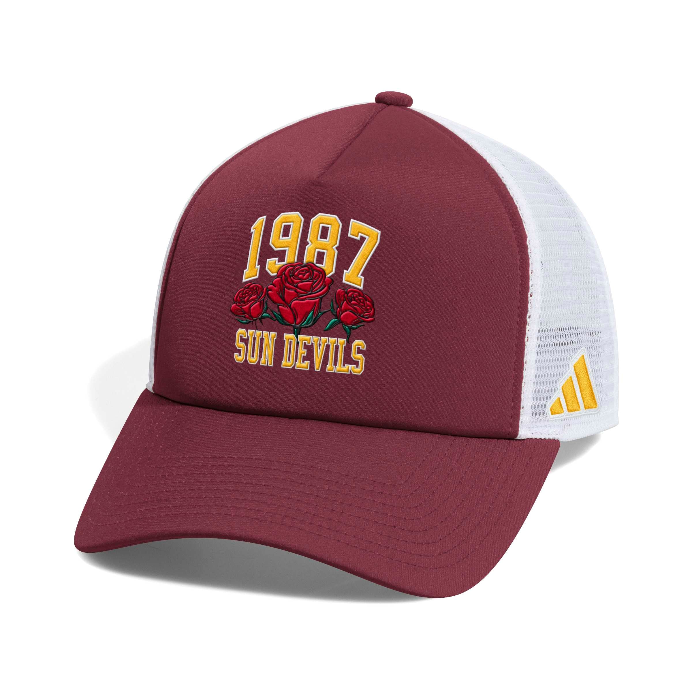 Casquette trucker adidas pour homme, bordeaux, Arizona State Sun Devils, Roses et Diables, avec visière en mousse et ajustable