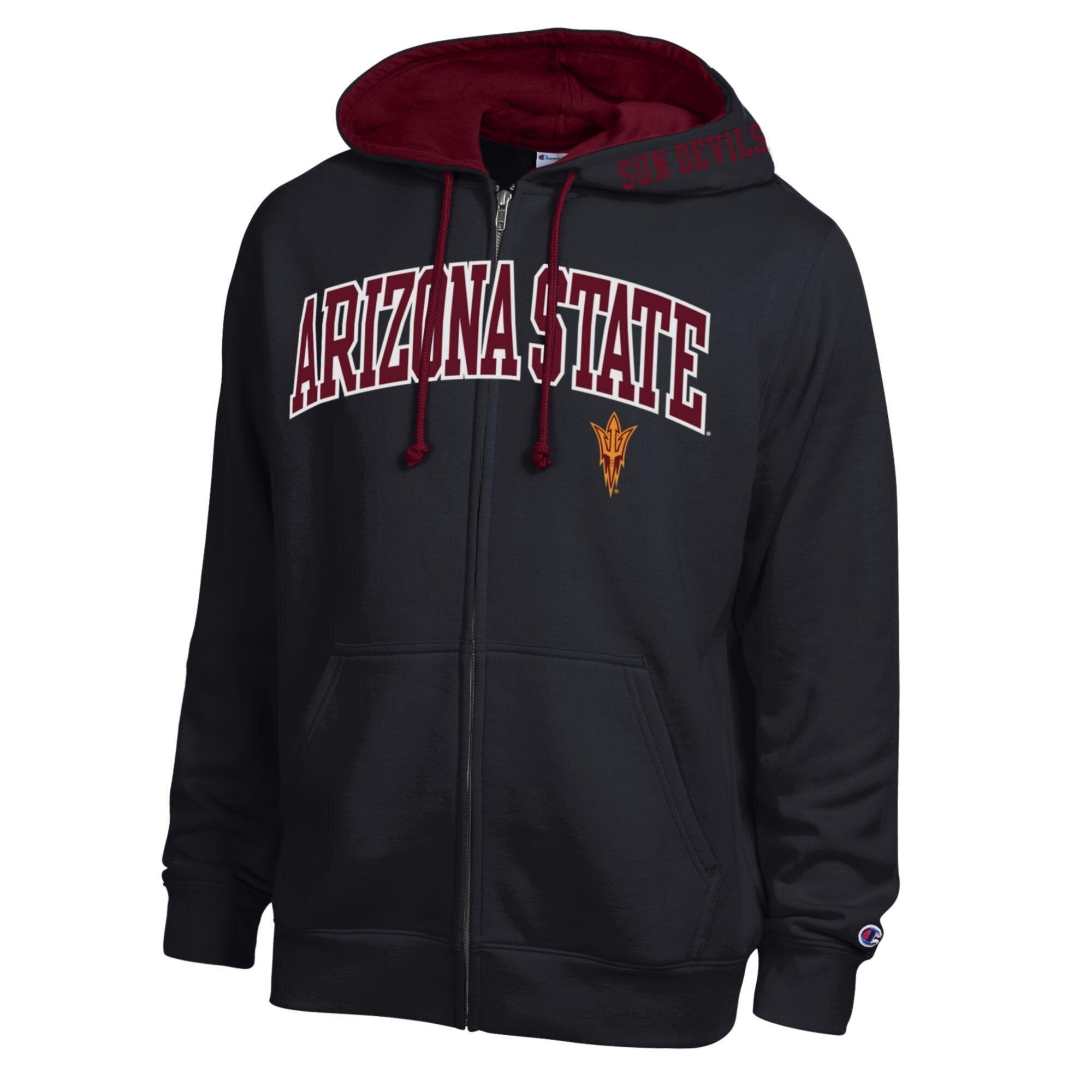 Men's Champion Heather Charcoal Arizona State Sun Devils Arch Logo Full-Zip Fleece Hoodie