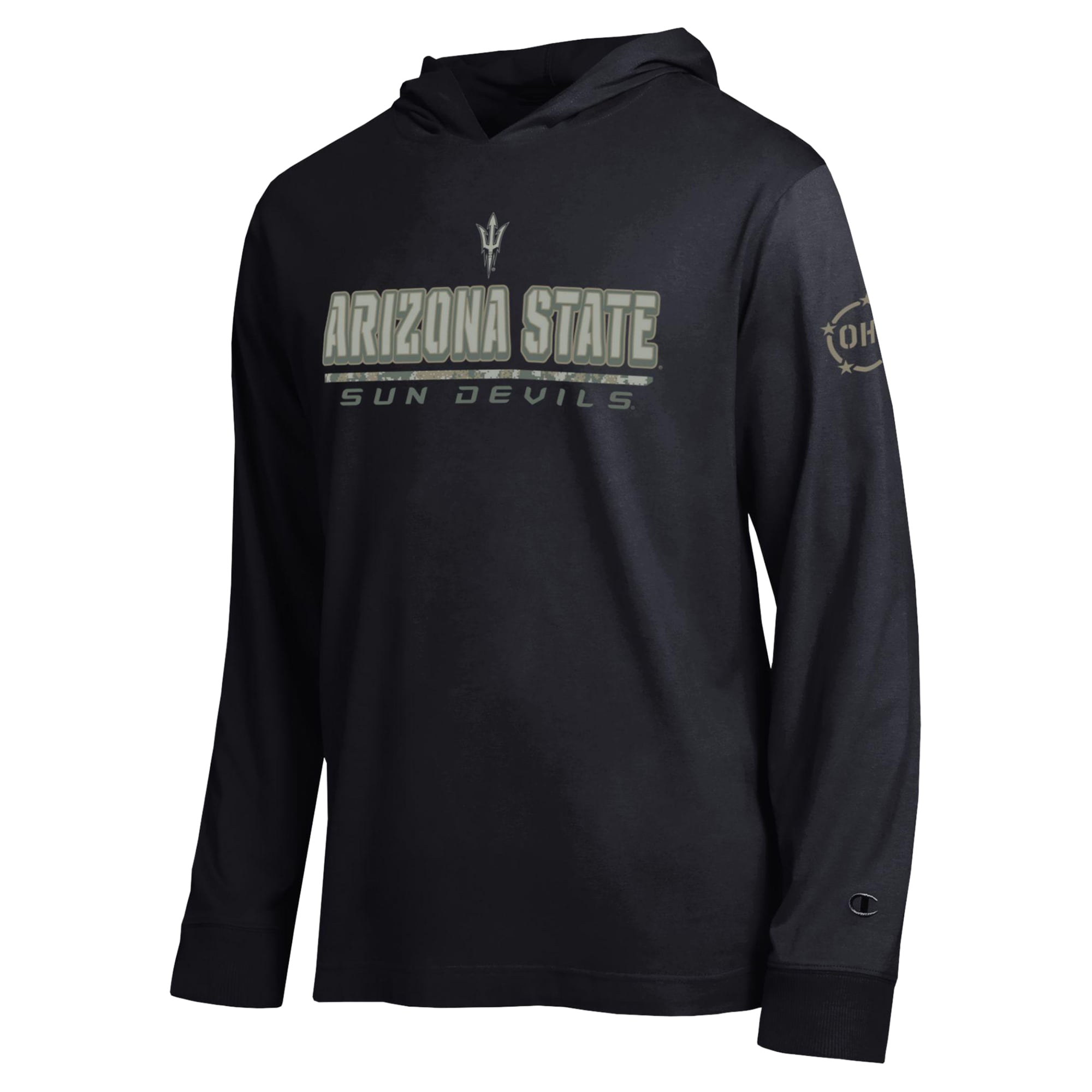 Men's Champion Black Arizona State Sun Devils Operation Hat Trick Camo Script Hooded Long Sleeve T-Shirt