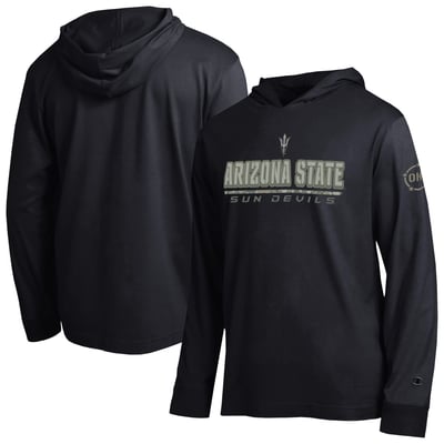  Arizona State Sun Devils Champion Operation Hat Trick Camo Script Hooded Long Sleeve T-Shirt - Black